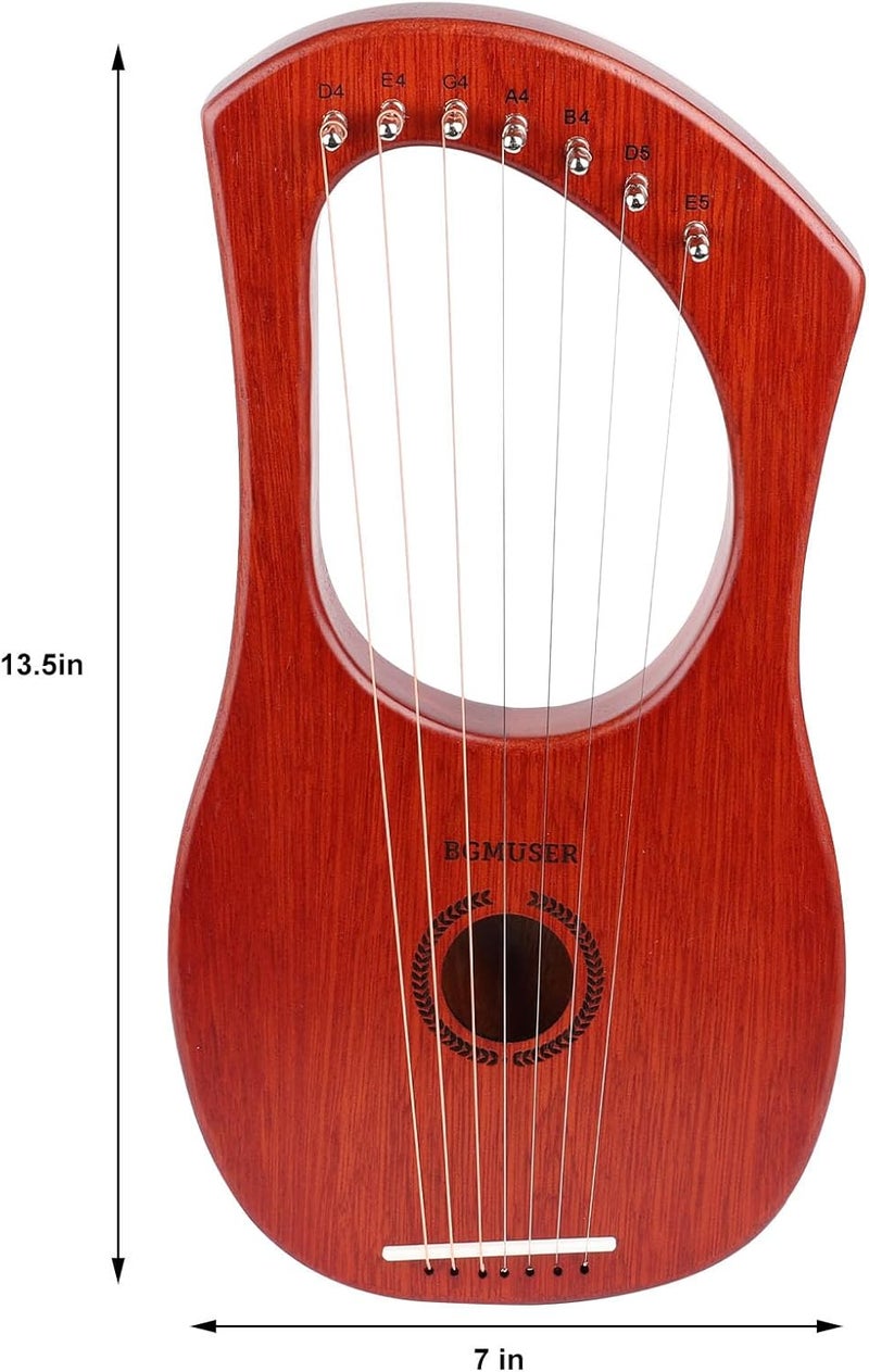 BGMUSER Lyre Harp 7 Strings with Bag,Tuning Wrench,Metal Strings, Mahogany Body and Bone Saddle,Mini Harp Instrument for Beginner - Image 5